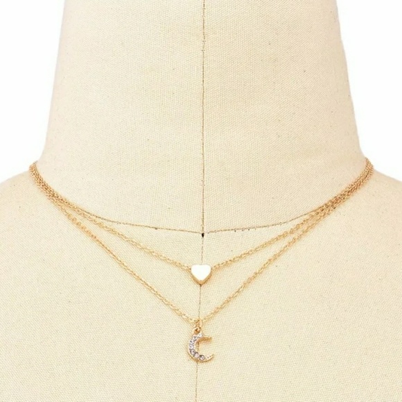 🔆Sale🔆DELICATE  LAYERED HEART & MOON NECKLACE - Picture 3 of 4